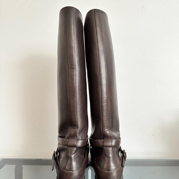 Saint Laurent 20mm Cavaliere Leather Tall Riding Boots in Brown EU 38 - Picture 4 of 6